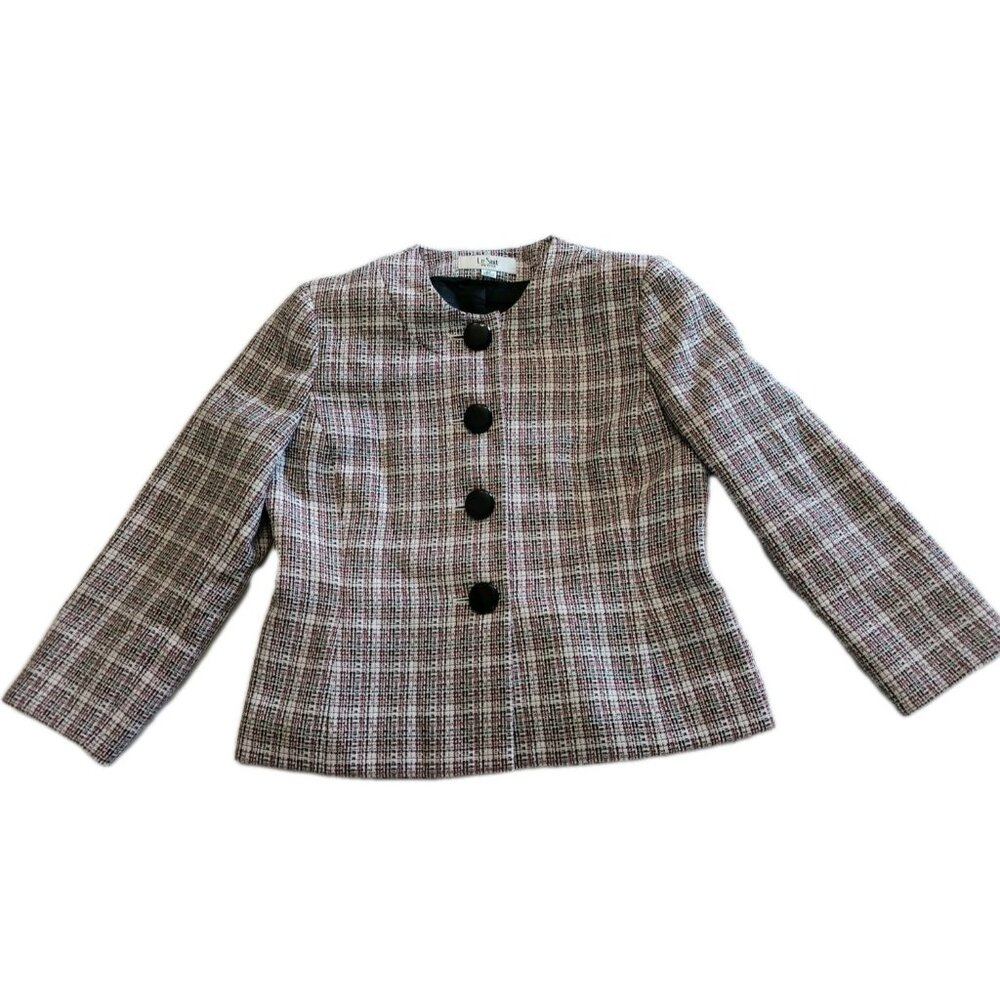 Le Suit Petite Tweed Blazer Jacket Women Size 4P  Career Work Long Sleeve